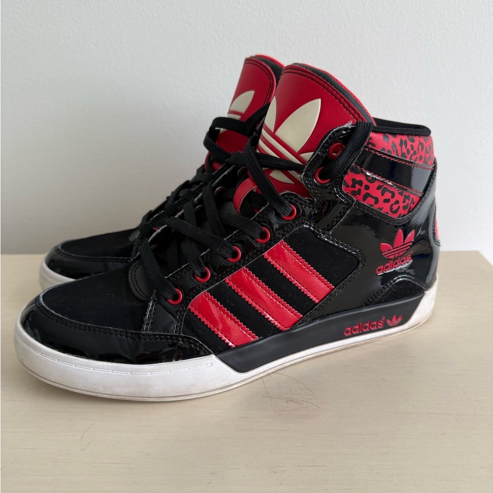 Adidas Black and Red Leopard High-Tops